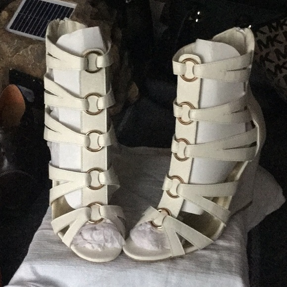 white gladiator heels